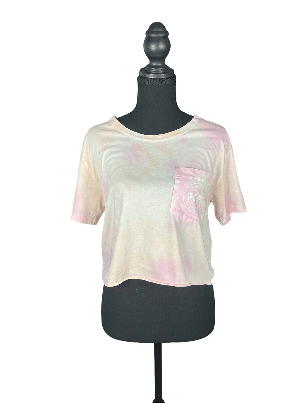 PINK Victoria's Secret Pastel Tie-Dye Crop Pocket Tee